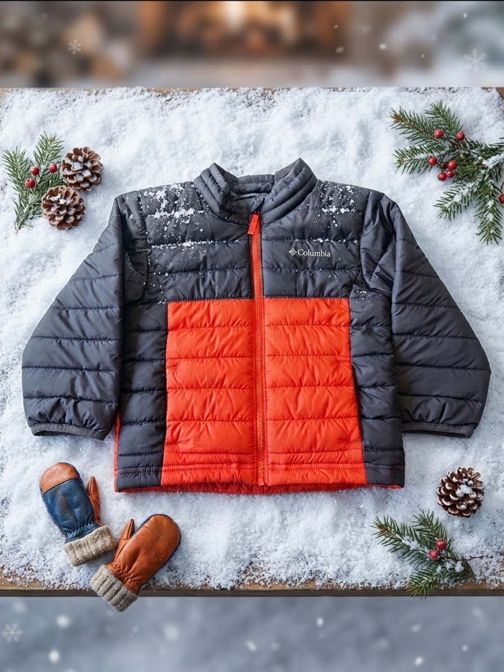Columbia Toddler Puffer Jacket Orange and Gray 3T